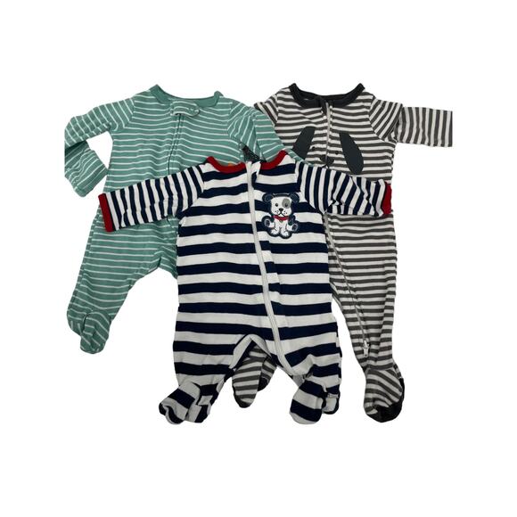 Carters Wonder Nation Cat & Jack Lot of 3 Footed One Piece Pajamas Newborn Baby - Picture 1 of 10